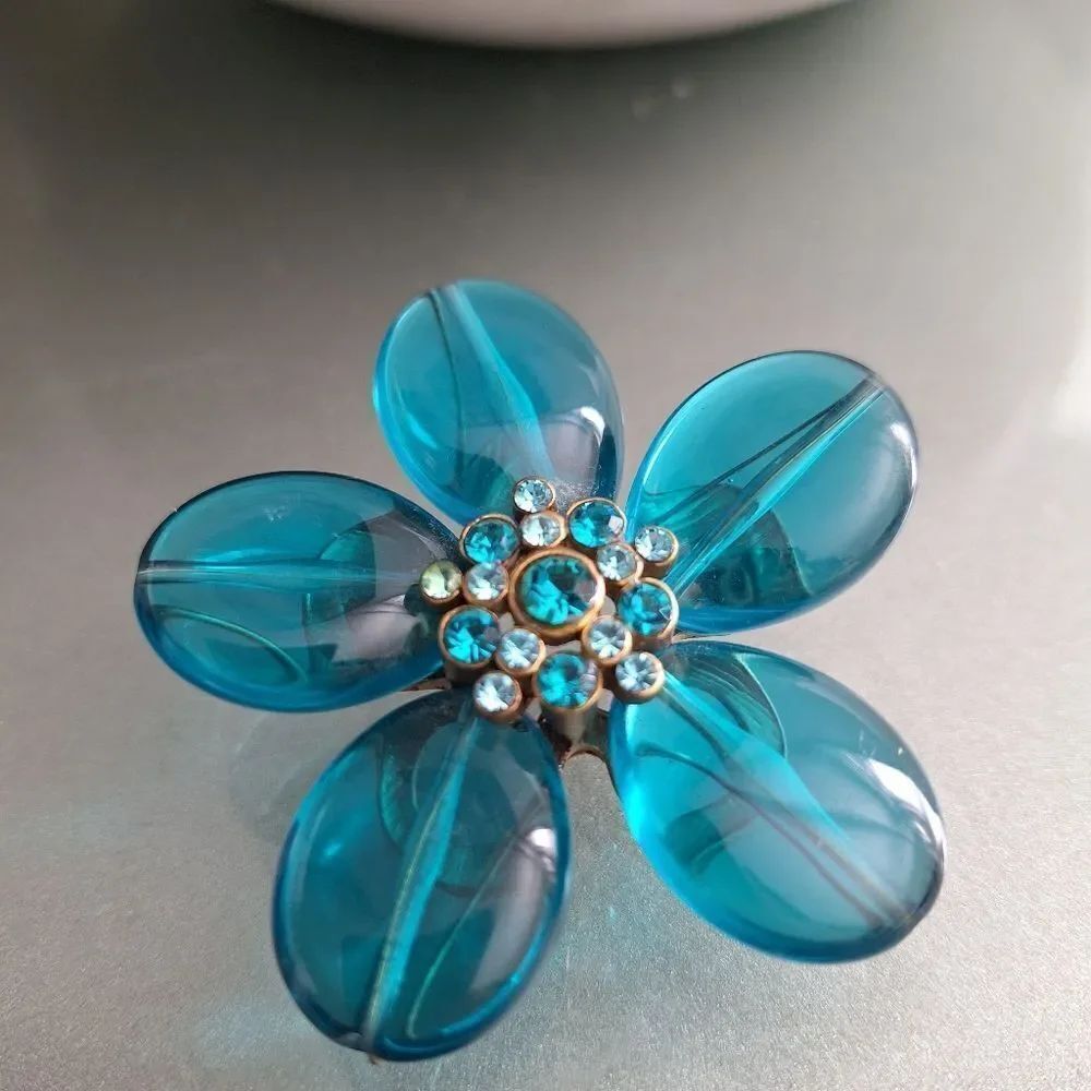 Vintage Aqua Blue Flower Brooch